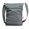 Charcoal canvas carryall compact size wrinkled texture washable day bag handmade unique shirred pleated finish long shoulder strap small gray tote bolso gris pequeño plisado lavado a mano correa larga sac fourre-tout gris plissé fait main waschbare graue faltentasche kleiner shopper borsa grigia pieghe piccola tracolla lunga wasbare grijze tas handgemaakt حقيبة يد رمادية صغيرة