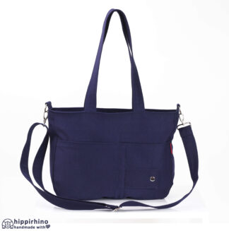 Dark Navy Blue Shoulder Canvas Bag Medium Size Handmade Fully Lined Pocket Bag