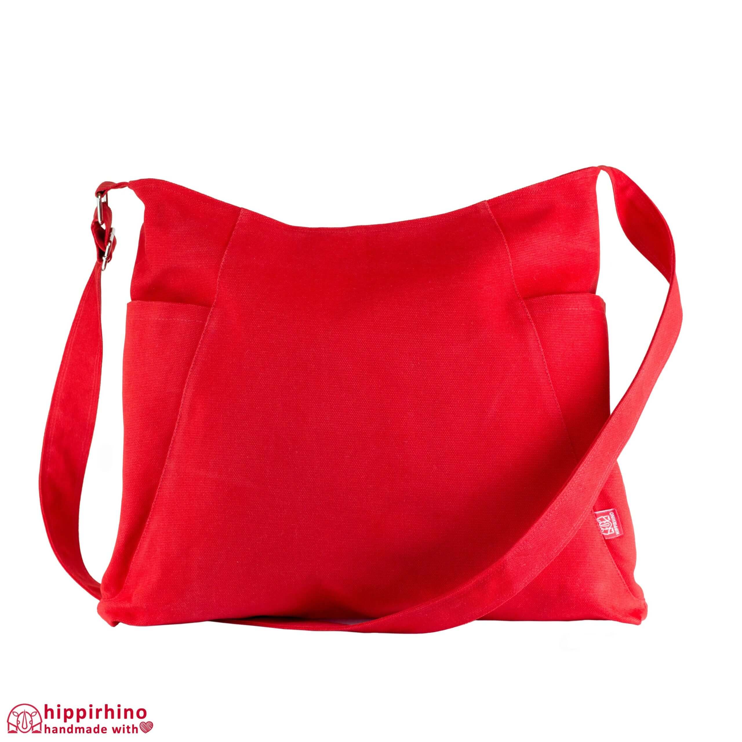 Red Canvas Crossbody Hobo Bag, Large Side Pockets, Long Adjustable ...