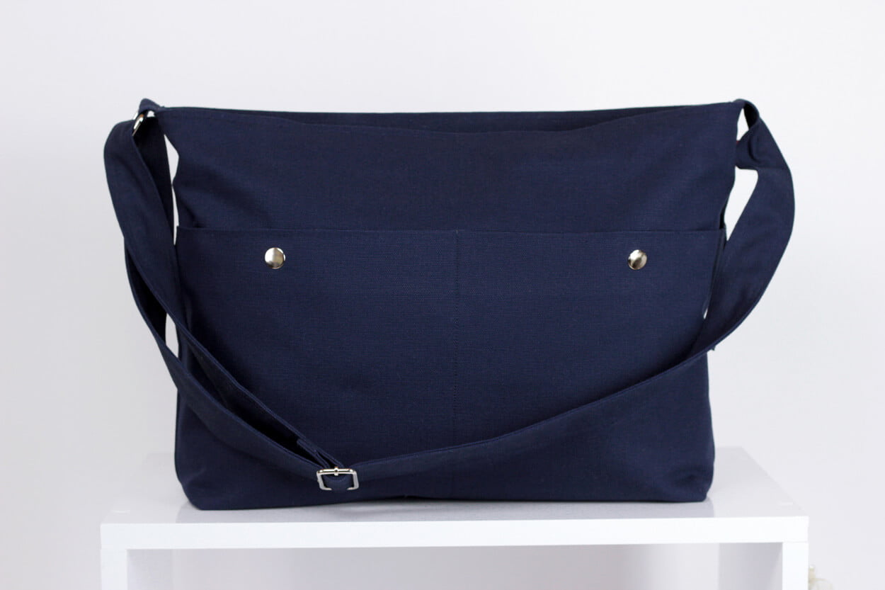 Navy Blue Messenger Bag Unisex College Bag Crossbody Long Adjustable Strap Handmade Big Pocket ...