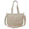 Beige Handmade Canvas Shoulder Bag with Detachable Crossbody Strap