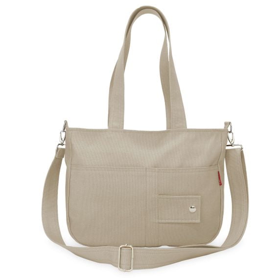 Beige Handmade Canvas Shoulder Bag with Detachable Crossbody Strap