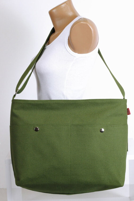 Green Messenger Large Canvas Bag Outer Zip Pocket Unisex College Bag ...