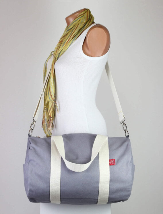 Cotton Canvas Yoga Zippered Duffle Bag With Adjustable Strap