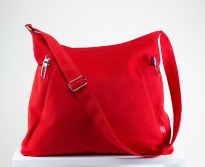red canvas hobo bag