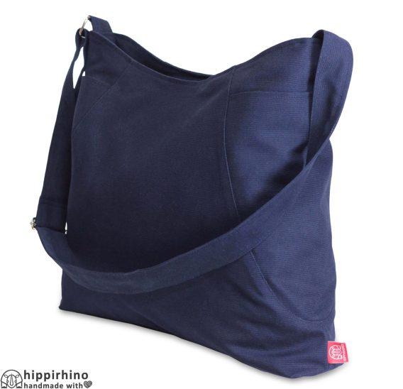Navy Blue Canvas Crossbody Hobo Bag, Medium Large Size Bag, Zipper