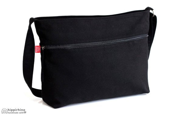 Black Large Messenger Bag Washable Canvas School College Book Outer Pocket Crossbody Bag