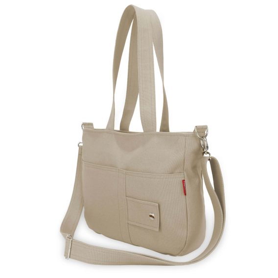 Beige Handmade Canvas Shoulder Bag with Detachable Crossbody Strap