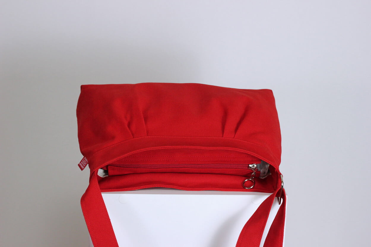 Red Small Canvas Crossbody Bag, Pleated Purse, Washable, Zip