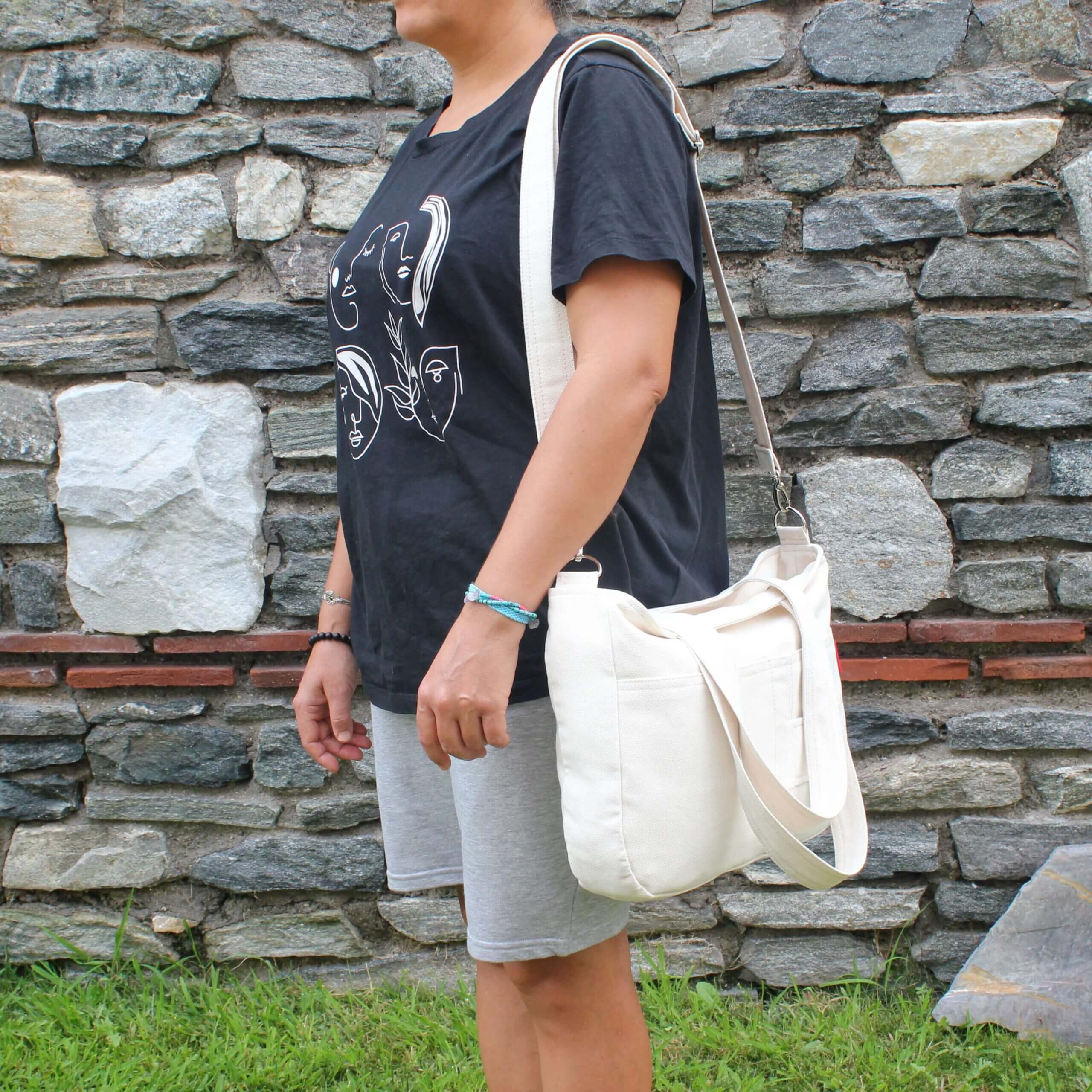 Canvas Tote - White Cotton Handbag