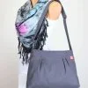 Charcoal grey pouch compact size wrinkled canvas texture washable daily use eco cotton accessory zipper fastened small shoulder purse dark gray hobo bag bolso gris oscuro pequeño plisado tela lavable sac besace gris foncé plissé toile coton waschbare dunkelgraue umhängetasche borsa grigio scuro piccola tela lavabile donkergrijze geplooide tas حقيبة رمادية داكنة صغيرة saco cinza escuro lavável 짙은 회색 주름 토트 백