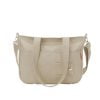 Beige Handmade Canvas Shoulder Bag with Detachable Crossbody Strap