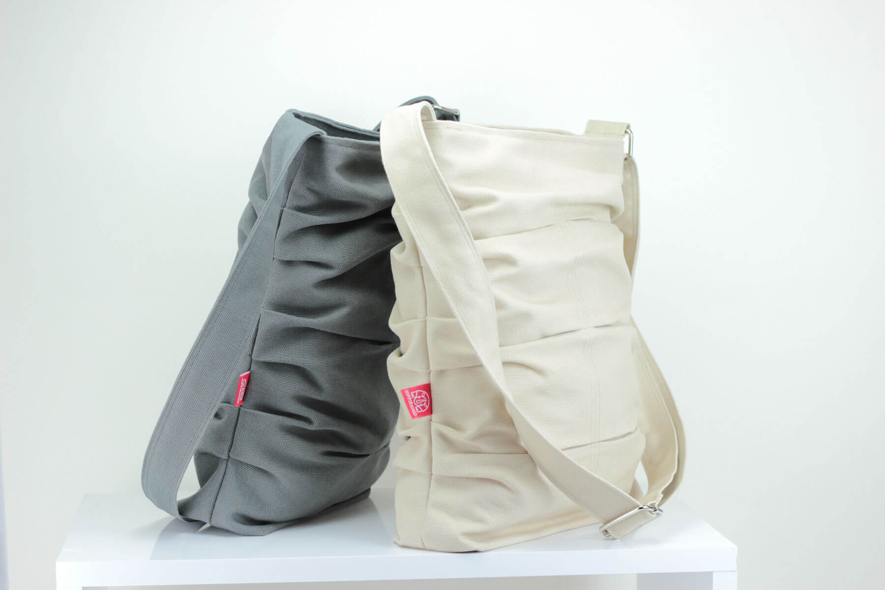 Gray Canvas Shoulder Crossbody Bag, Tote Bag, Washable Pleated, Large Bag,  Bottle Pocket Bag, Top Zippered, Fully Lined, School College Bag