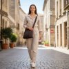 Small Canvas Crossbody Bag Pleated Purse for Women Washable Everyday Bag Hobo Eco Cotton Fabric Bag Messenger Bag Travel Bag Cute Dark Brown