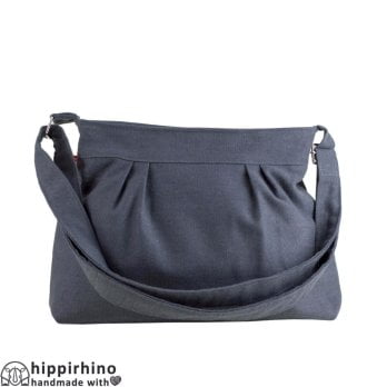 Dark Gray Small Sweet Pleated Canvas Teen Girl Bag Purse Washable Everyday Zippered Hobo Shopping Eco-friendly Cotton