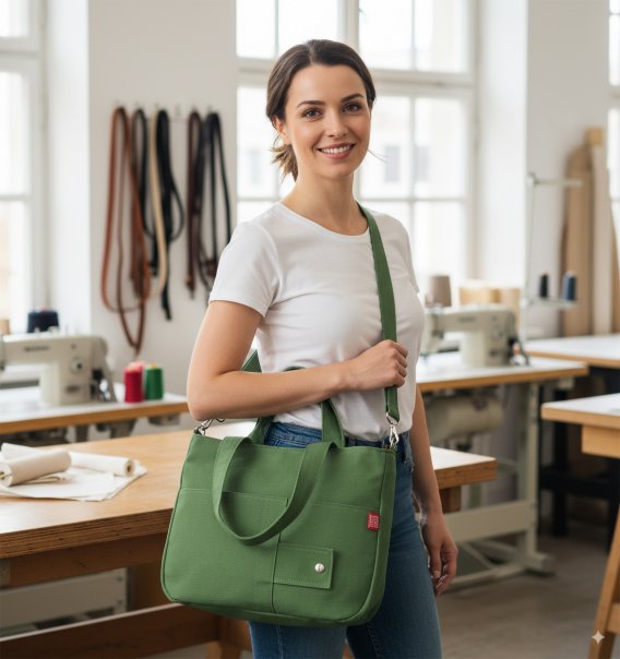 Canvas Shoulder Tote Bag Crossbody Messenger Detachable Strap Pockets Bag Washable Cotton Purse Vintage Everyday Day Bag Eco-Friendly Cute