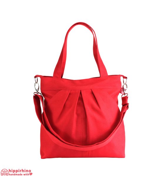 Red Large Shoulder Crossbody Bag Pleated Pockets Zipper Closed Weekender Everyday Work Bag