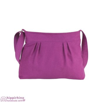 Purple Red Small Sweet Pleated Washable Teen Girl Purse Bag Organic Cotton Canvas Hobo Zipper Closure