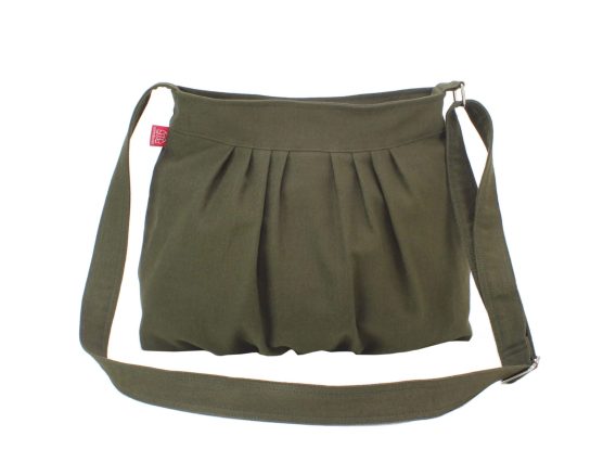 Dark Military Green Pleated Canvas Crossbody Purse Bag