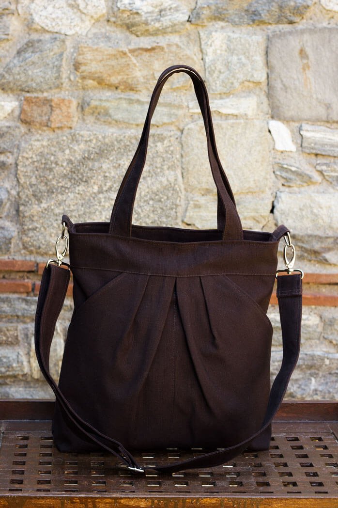 Dark Brown Washable Vegan Bag Two Big Pocket Large Bag Zipper Closure Purse Shoulder bag CrossBody Removable Adjustable Strap Gift for Her