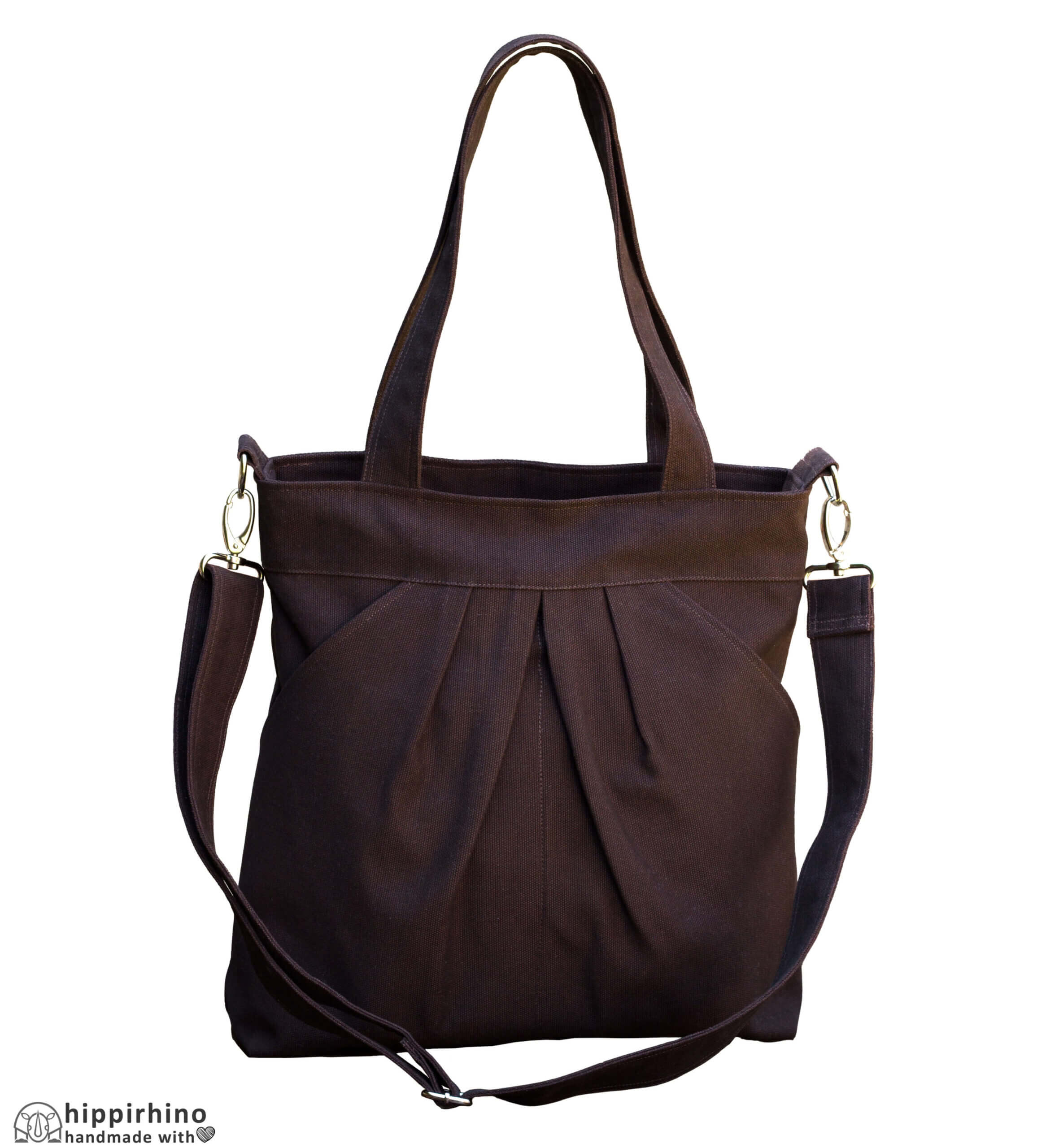 Brown Canvas Shoulder Large Bag Multiple Pockets Pleated Purse