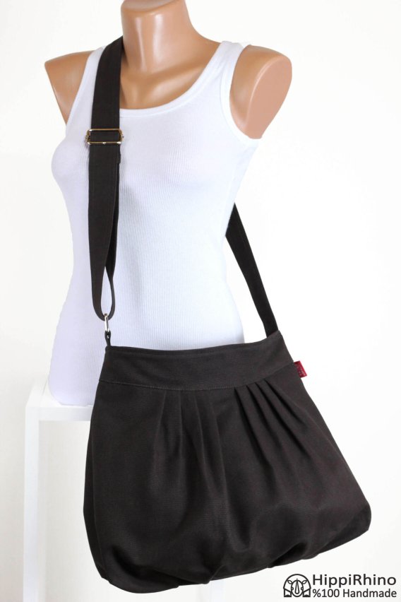 Dark Brown Pleated Canvas Bag