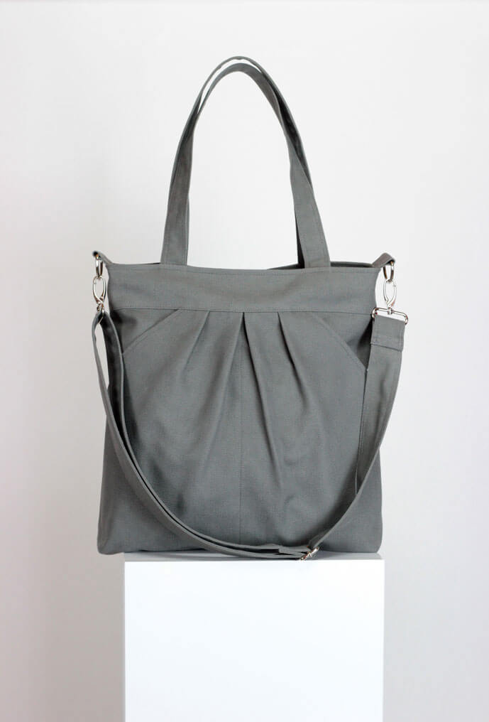 Gray Tote Bag Washable Two Big Pocket on Front Large Bag Zippered ...
