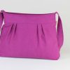 Purple Red Small Sweet Pleated Washable Teen Girl Purse Bag Organic Cotton Canvas Hobo Zipper Closure