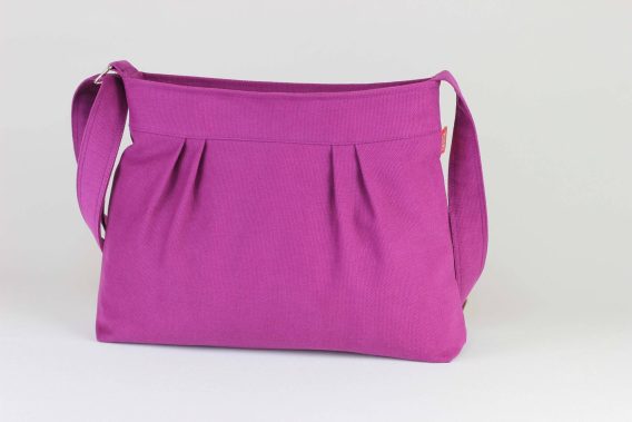 Purple Red Small Sweet Pleated Washable Teen Girl Purse Bag Organic Cotton Canvas Hobo Zipper Closure