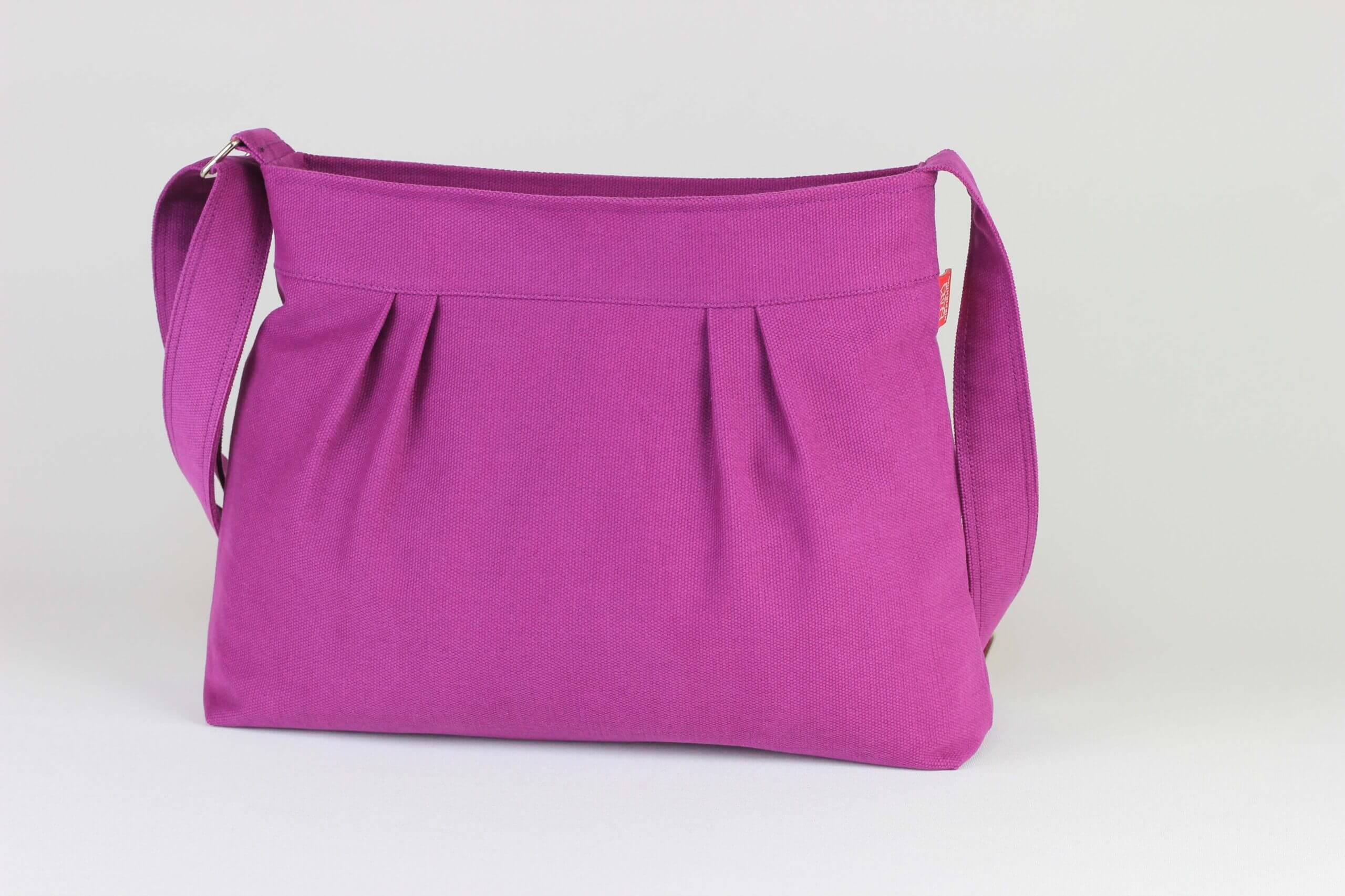 Purple Red Small Crossbody Canvas Bag, Pleated Washable, Organic Cotton ...