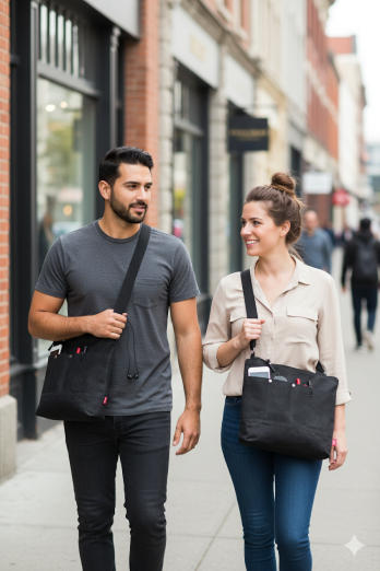Black waxed tote bag
