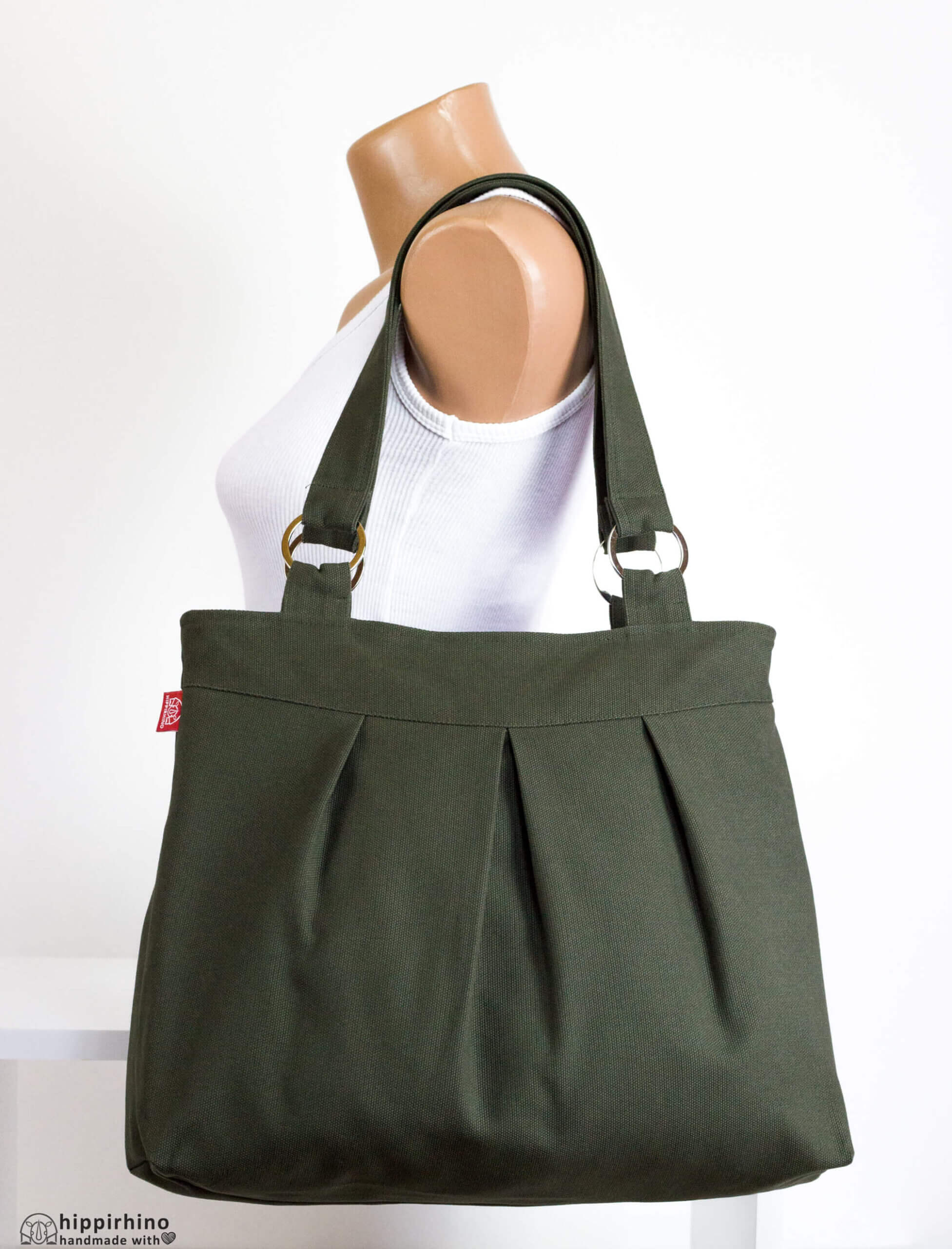 Shoulder Bag for Women Military Green Evening Purse Pleated Metal  Accessories Strap Street Cotton Canvas Carry-All Zipper School Hobo Bag