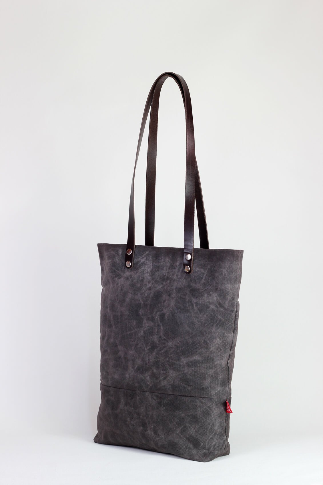 Dark brown waxed canvas tote bag with leather strap shoulder use magnetic snap closure fully ...