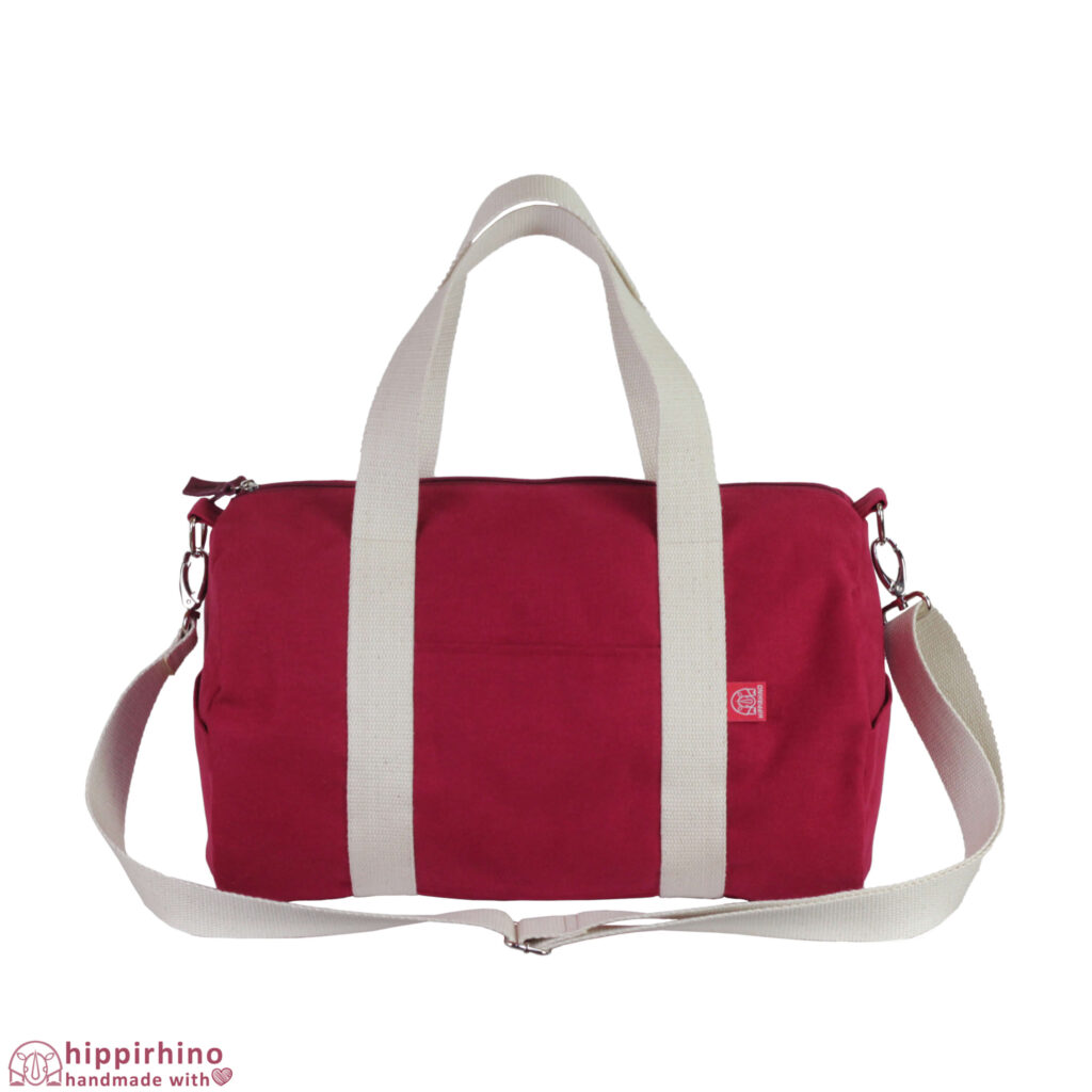 Maroon Canvas Duffel Sports Bag Medium Cotton Webbing Handle Long Strap ...