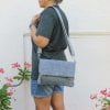 Light Grey Waxed Foldover Crossbody Bag Small Folded Canvas Tote Zipper Closure