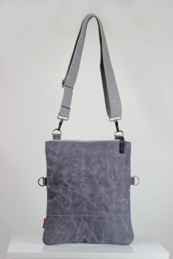 Light Grey waxed foldover bag from hippirhino