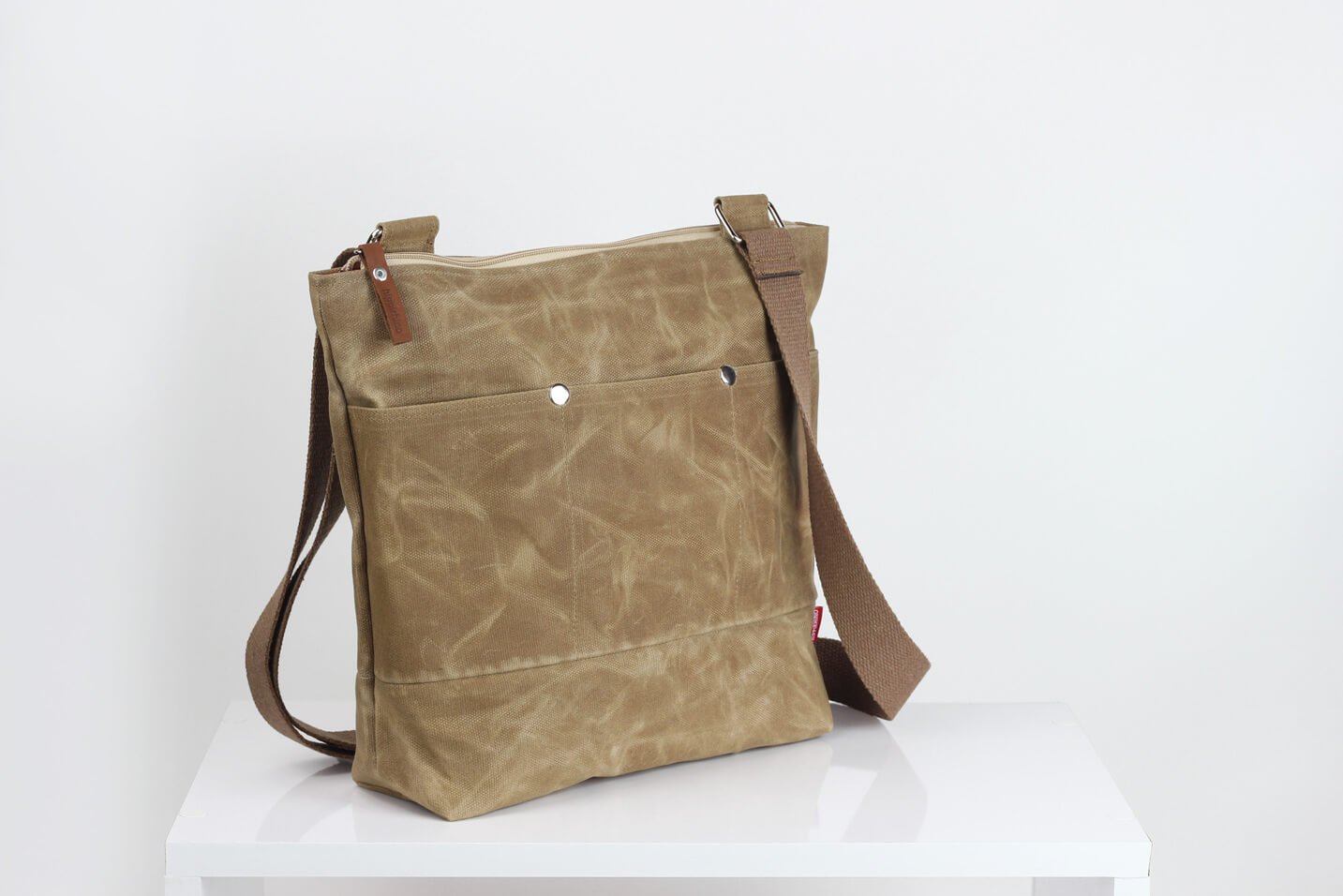 camel color leather tote bag