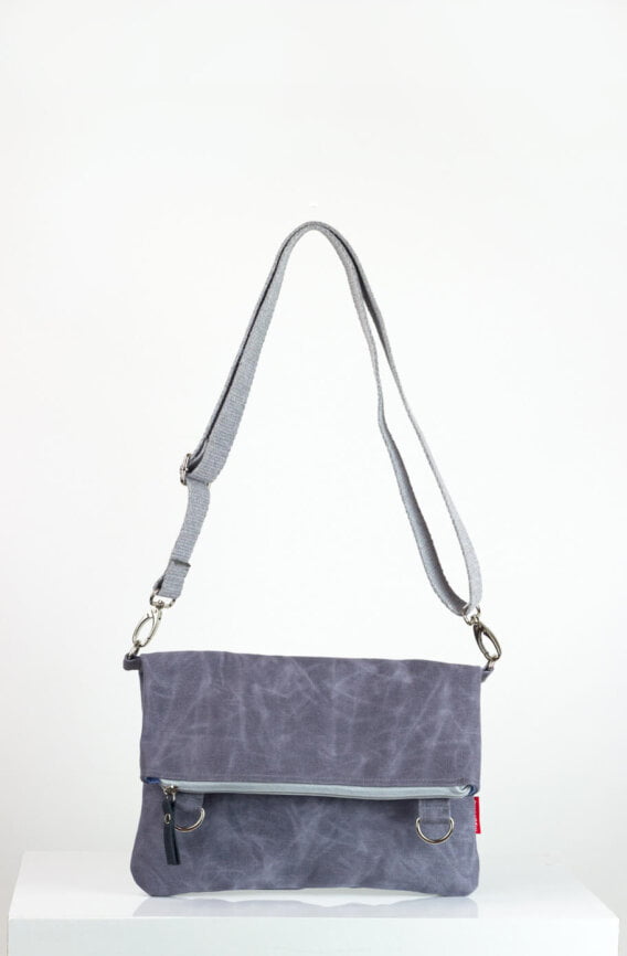 Light Grey waxed foldover bag from hippirhino