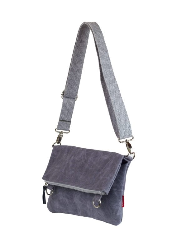 Light Grey waxed foldover bag from hippirhino