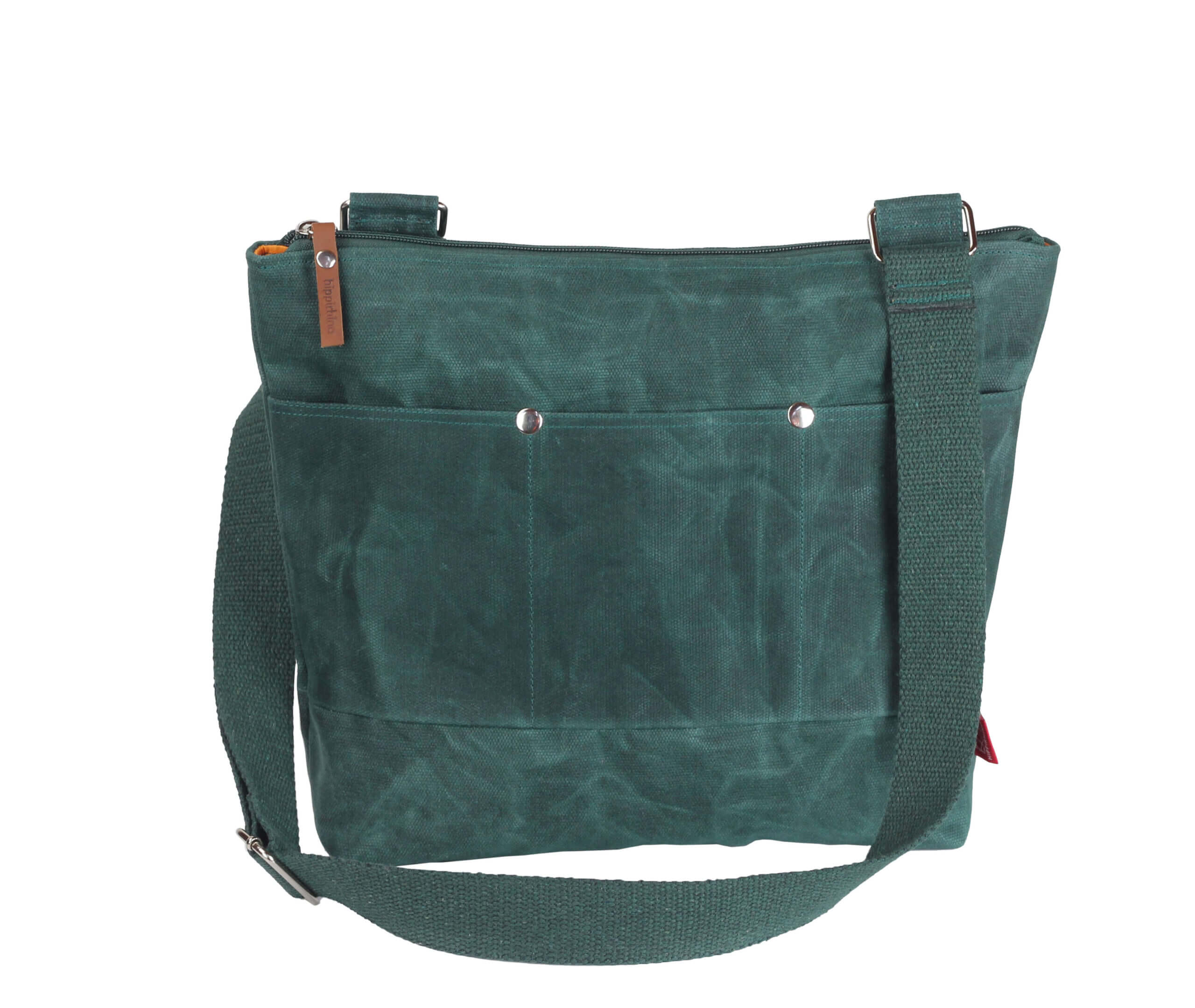 Green Waxed Crossbody Tote Bag, Long Webbing Cotton Strap, Top Zipper  Closure, Outside Pocket, Casual Bag, Weekender Bag, Travel Bag, Cute Tote  Bag 