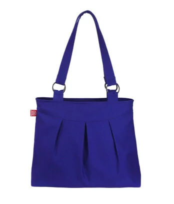 Sax Blue Canvas Medium Shoulder Bag Zipper Evening Purse Vegan Eco-Friendly Washable Pleated Vintage Retro