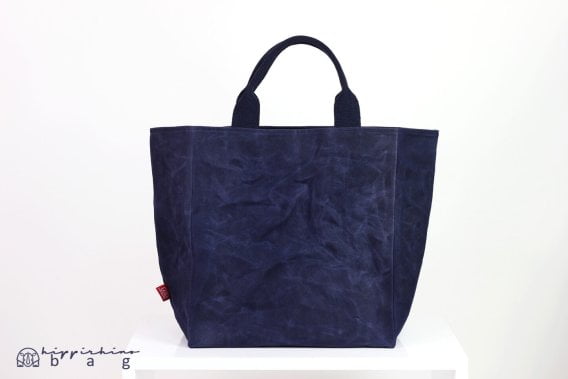 Navy Blue Waxed Grocery Bag