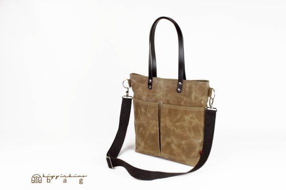 Waxed Tote Bag with Leather Strap