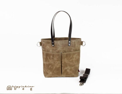 Waxed Tote Bag with Leather Strap