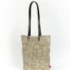 Waxed Beige Tote Bag with Leather Strap