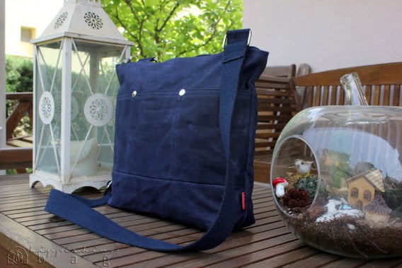 Navy Blue Unisex Waxed Tote Bag