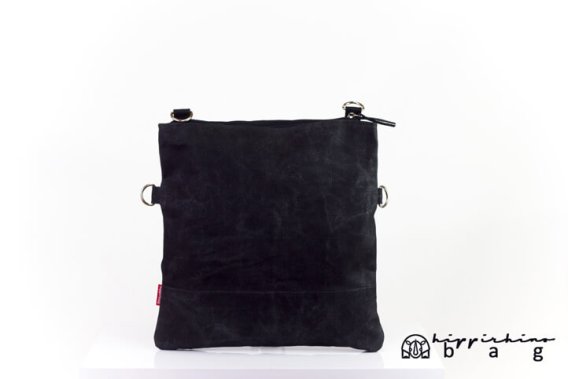 Black Waxed Foldover Clutch Bag