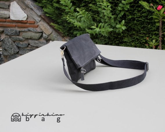 Black Waxed Foldover Clutch Bag