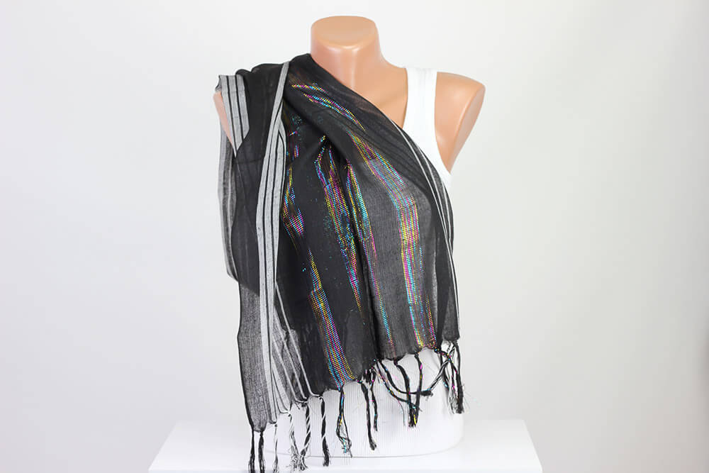 Pre-owned Reversible Black Silver Large Shawl Scarf Mint With Box