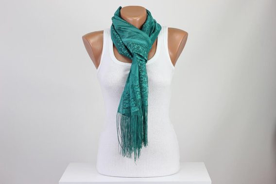 Perforated Solid Color Scarf Green Fringe Tassel Scarves | Free Shipping